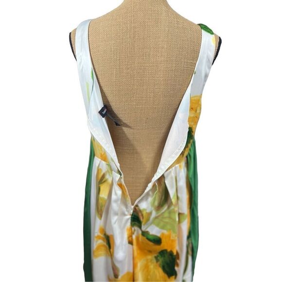 Vintage Inspired Yellow Floral Sundress Size 13 Tulle V-Neck Green Waistband - Picture 10 of 13